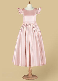 Azazie Violeta Flower Girl Dresses Blushing Pink Ball-Gown Bow Matte Satin Dress image10