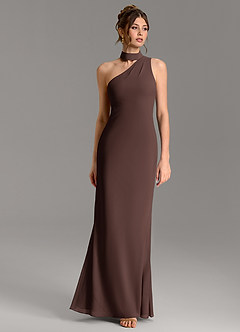 Azazie Seona Bridesmaid Dresses Ganache Mermaid One Shoulder Chiffon Dress image3