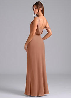 Azazie Madelyn Jurken voor bruidsmeisjes Converteerbaar Jurk van Chiffon met Zeemeermin One-shoulder Bronzeertint image6