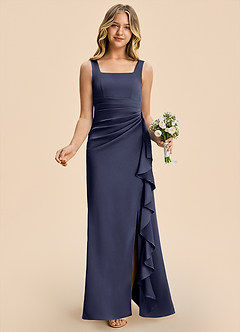 Azazie Adrienne Junior Stormy Sheath Pleated Stretch Satin Dress image4
