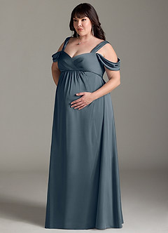 Azazie Rhea Maternity Bridesmaid Dresses A-Line Off-The-Shouler Pleated Stretch Satin Floor-Length Dress image11