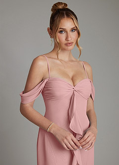 Azazie Karmela Bridesmaid Dresses Dusty Rose A-Line Off the Shoulder Chiffon Dress image3