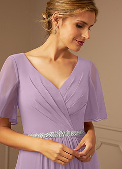Azazie Tricia vestidos de madre de la novia Vestido de Glicinia de Gasa de Corte En A con Cuello en V Plisado image6