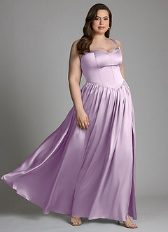 Azazie Francis Bridesmaid Dresses Frosted Lilac A-Line Corset Stretch Satin Dress image13