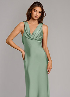 Azazie Cheryl At-home Try On Dresses Agave Mermaid Stretch Satin Dress image6
