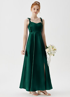 Azazie Rosey Junior Emerald A-Line Sweetheart Neckline Metallic Satin Dress image4