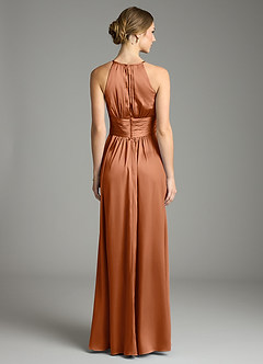 Azazie Bonnie Bridesmaid Dresses Copper A-Line Pleated Stretch Satin Dress image5