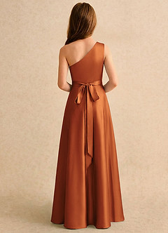Azazie Puddles Girls Formal Robe Demoiselle D'honneur Fillette Robe Trapèze en Satin extensible Une épaule Cannelle image2