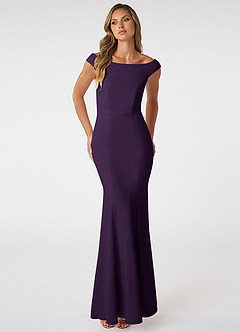 Azazie Nicolina Bridesmaid Dresses Plum Mermaid Square Neckline Stretch Crepe Dress image1
