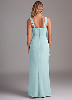Azazie Denice Bridesmaid Dresses Sea Glass Sheath Pleated Chiffon Dress image2
