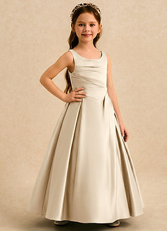 Azazie Audrey Flower Girl Dresses Champagne A-Line Pleated Matte Satin Dress image4