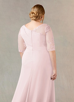 Azazie Dionysus vestidos de madre de la novia Vestido de Rosa Rubor de Gasa de Corte en A con Encaje cuello barco image11