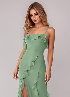 Azazie Malia Robes de demoiselle d'honneur Robe Fourreau en Mousseline de soie Rayé Matcha image2