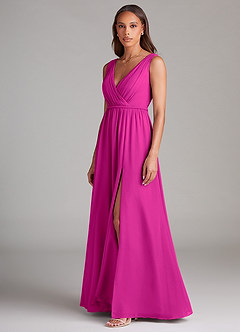 Azazie Tanicia Robes de demoiselle d'honneur Robe Trapèze en Mousseline de soie Plissée Fuchsia image2
