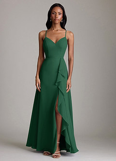 Azazie Naeem Bridesmaid Dresses Dark Green A-Line V-Neck Ruffle Chiffon Dress image3