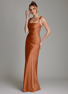 Azazie Agustina Robes de demoiselle d'honneur Robe Sirène en Satin extensible Corset Cuivre image5