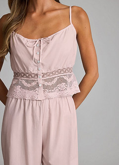 front Lyocell-Cotton Lace-Waist Cami & Long Pants Pajama Set
