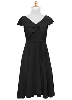 Azazie Posie Vestido de Negro de Gasa/ Chiffon de Acampanado con Volante image9