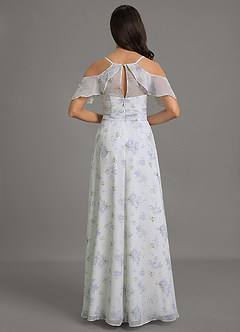 Azazie Dakota Bridesmaid Dresses Blue Vintage Floral A-Line V-Neck Pleated Chiffon Dress image2