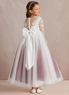 Azazie Elodie Flower Girl Dresses Ivory Sangria Ball-Gown Lace Dress image4