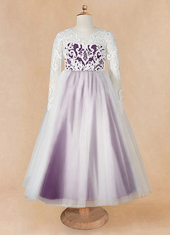 Azazie Elodie Flower Girl Dresses Ivory Grape Ball-Gown Lace Dress image10