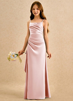 Azazie Cannoli Girls Formal Blomsterpigekjoler A-Line Plisseret Mat satin Gulv-længde Kjole image5