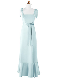 Azazie Barbara Junior Sea Glass A-Line Bow Matte Satin Dress image6