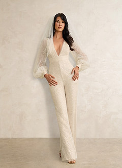 Azazie Virginia Wedding Dresses Diamond White Champagne Pant Styles with Pockets Beading Dress image5