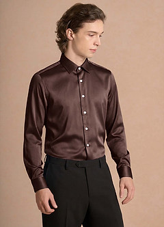 front Julian Ganache Stretch Satin Dress Shirt