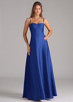 Azazie Valentine Bridesmaid Dresses Royal Blue A-Line Corset Stretch Satin Dress image3