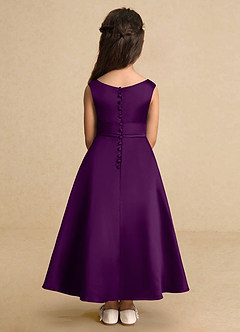 Azazie Lindy Flower Girl Dresses Grape A-Line Pleated Matte Satin Dress image7