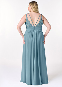 Azazie Maren Allure Brautjungfernkleider A-Linie V-Hals Spitze Chiffon Kleid Stimmungsvolles Blau image7
