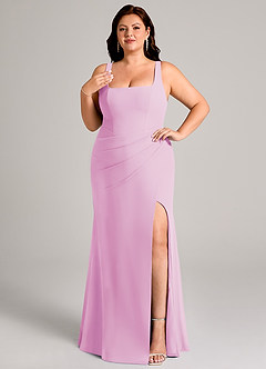 Azazie Mero Jurken voor bruidsmeisjes Jurk van Chiffon met Kolom Geplooid Snoep Roze image11