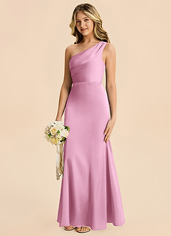 Azazie Ren Junior Candy Pink A-Line Pleated Stretch Satin Dress image2