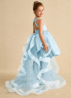 Azazie Julietta Flower Girl Dresses Sky Blue Ball-Gown Convertible Tulle Dress image6