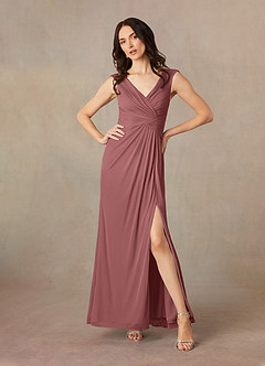 Azazie Andi Mother of the Bride Dresses Desert Rose A-Line Pleated Mesh Dress image1