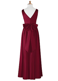 Azazie Hathaway Junior Vestido de Borgoña de Satén Elástico de Corte En A con Lazo image6