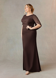 Azazie Belladonna Mother of the Bride Dresses Ganache Mermaid Scoop Pleated Mesh Dress image8