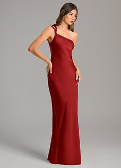 Azazie Monroe Bridesmaid Dresses Pomegranate Mermaid One Shoulder Stretch Satin Dress image5