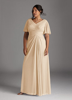 Azazie Emmeline Mère de la mariée Robes Robe Trapèze en Maille Col V plissé Champagne image7