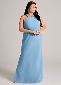 Azazie Doretta Bridesmaid Dresses Steel Blue Mermaid Pleated Chiffon Dress image10