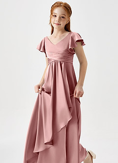 Azazie Omari Junior Dusty Rose A-Line Pleated Stretch Satin Dress image6