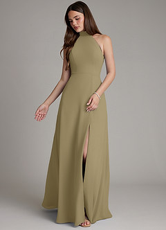 Azazie Myra Brautjungfernkleider Eine Linie Hoher Kragen Chiffon Kleid Moosgrün image4