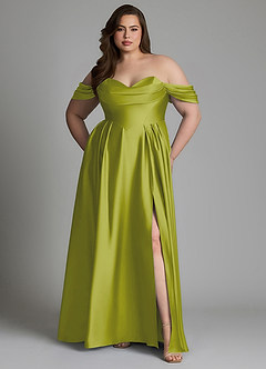 Azazie Loisa Robes de demoiselle d'honneur Robe Trapèze en Satin extensible Épaules dénudées Citronnelle image10