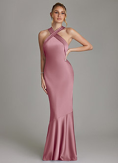 Azazie Reign Bridesmaid Dresses Vintage Mauve Mermaid Pleated Stretch Satin Dress image4