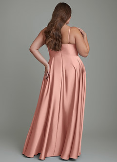 Azazie Elle Bridesmaid Dresses Rosette A-Line Pleated Stretch Satin Dress image9