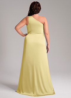 Azazie Phaedra Vestidos de madrinha de casamento Vestido Sorvete De Limão de Cetim elástico de Linha A com Um ombro image9