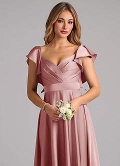Azazie Leilani Bridesmaid Dresses Dusty Rose A-Line Ruched Stretch Satin Dress image5