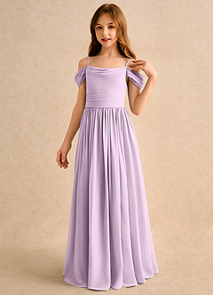 Azazie Shia Girls Formal Blumenmädchenkleider A-Linie Schulterfrei Chiffon Kleid Frostiges Flieder image3