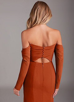 Azazie Hallie Robes de demoiselle d'honneur Robe Sirène en Mousseline de soie Manche longue Orange Brûlée image7